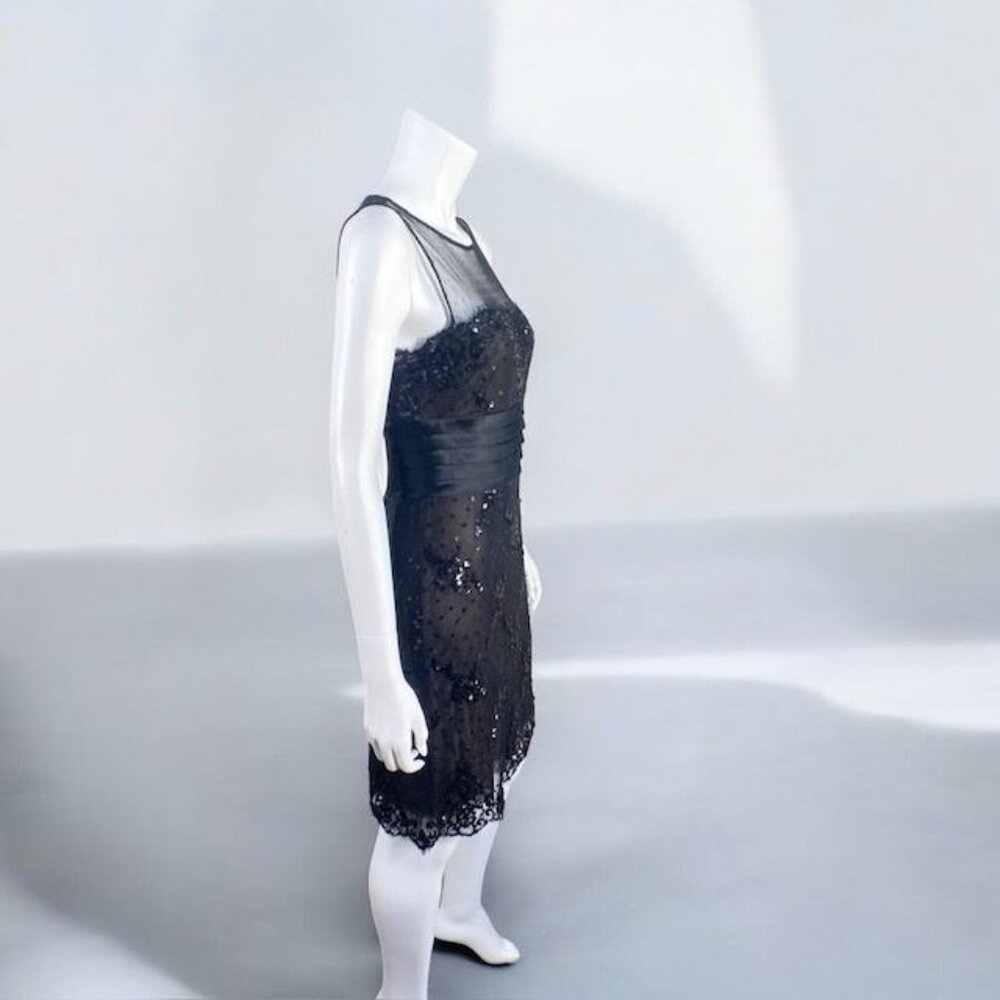 BCBGMAXAZRIA Cocktail Dress Black Sequins, Satin, and Lace, Size 6 - Picture 10 of 15
